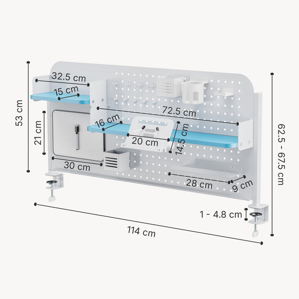 Skrivbordsorganisatör för klämning Sauda 114x68 cm stål [en.casa]