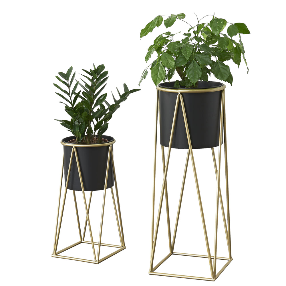 Blomsterställ Lennik 2-pack Metall Svart Mässingsfärgad [en.casa] - premiumXL