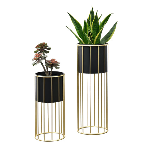 Blomkrukeställ Mortsel 2-pack Metall Svart - Guld [en.casa] - premiumXL