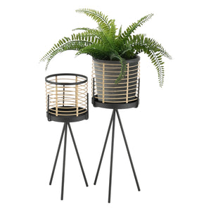 Piedestal Lasne set om 2 med 2 krukor metall svart beige [en.casa]