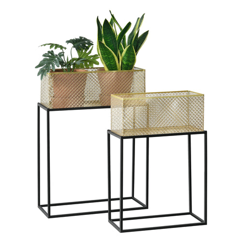 Blomsterställ Anderlues 2-set Svart/Mässingsfärgad en.casa - premiumXL