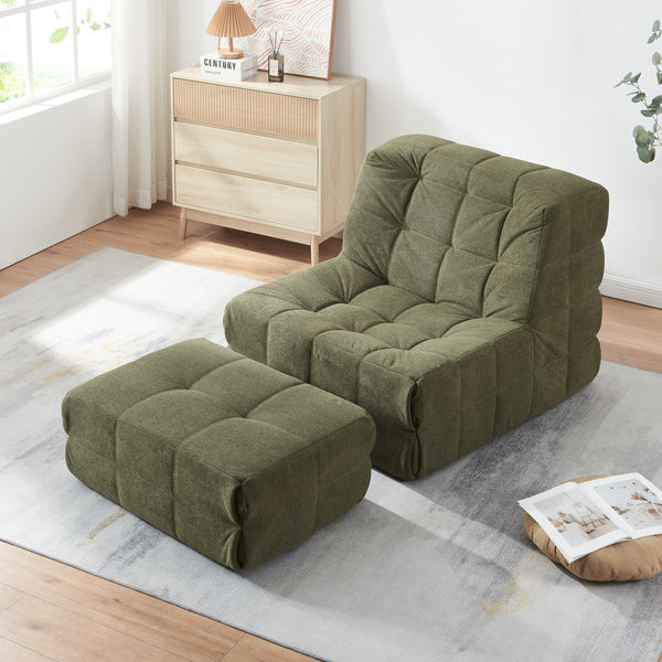 Golvsessel med fotpall Koskyvn textil [en.casa]