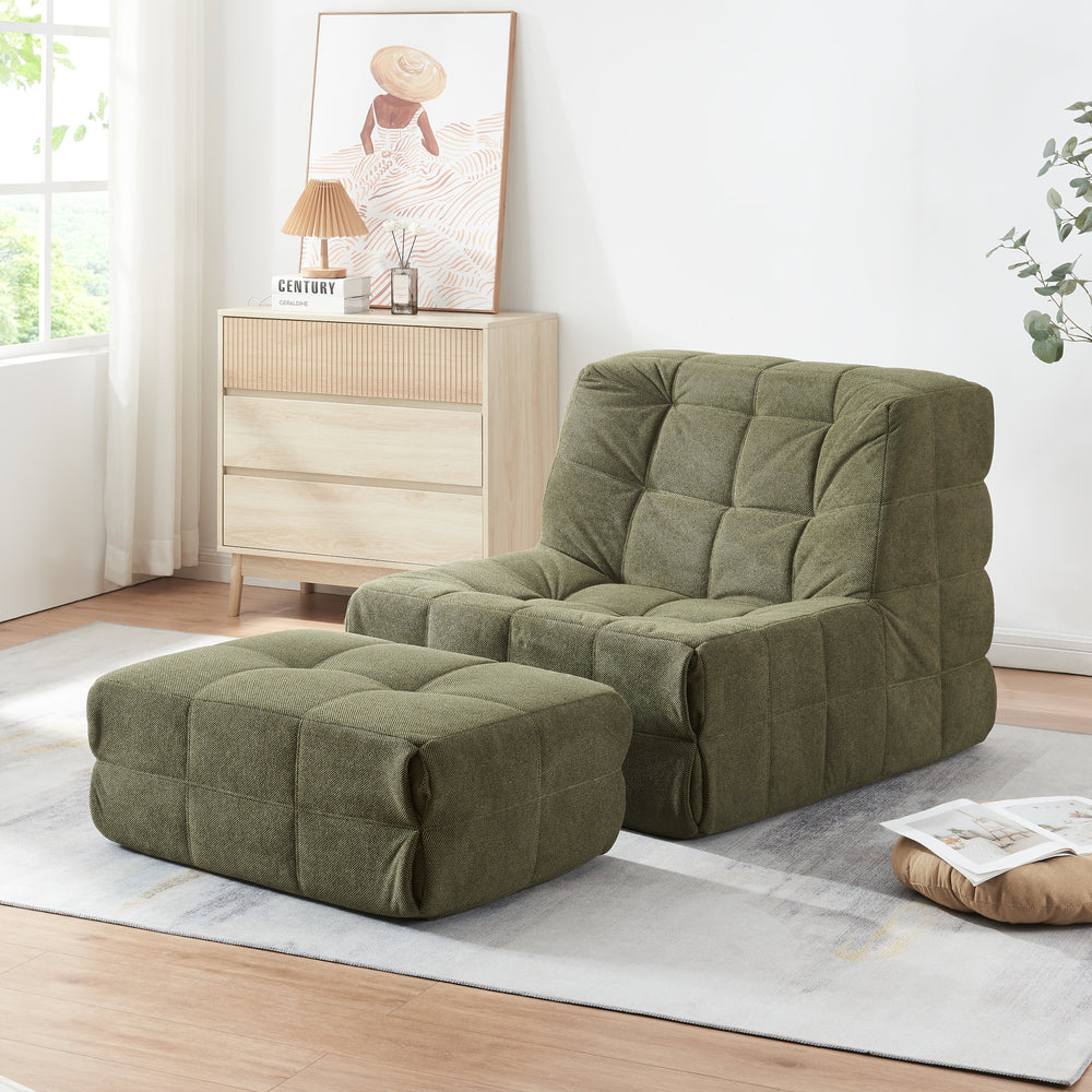 Golvsessel med fotpall Koskyvn textil [en.casa]