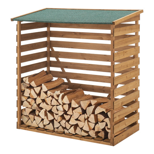 Vedbod 123x116x64cm natur granträ [en.casa] - premiumXL