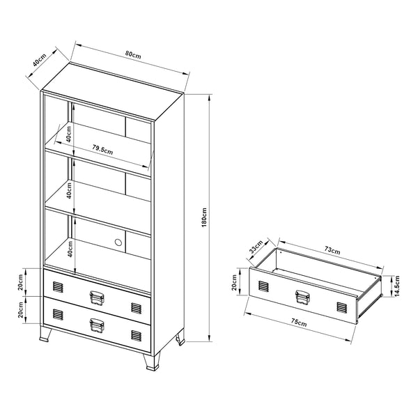 Bokhylla Hammarland med 2 lådor 180x80x40 cm [en.casa] välj modell