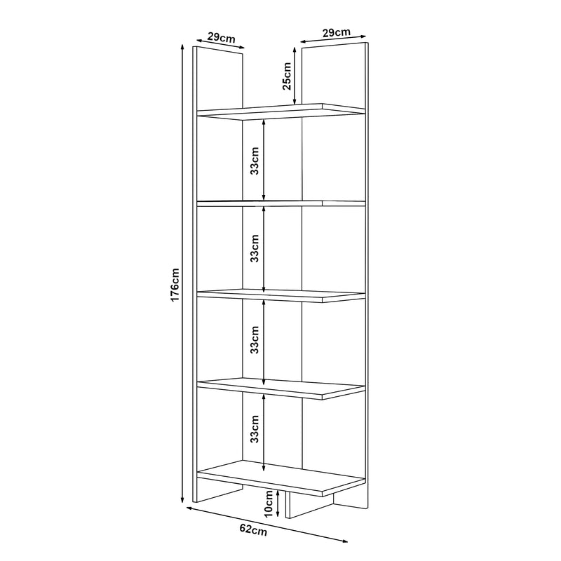 Måttskiss Bokhylla Vireftere 176x62x29 cm [en.casa]