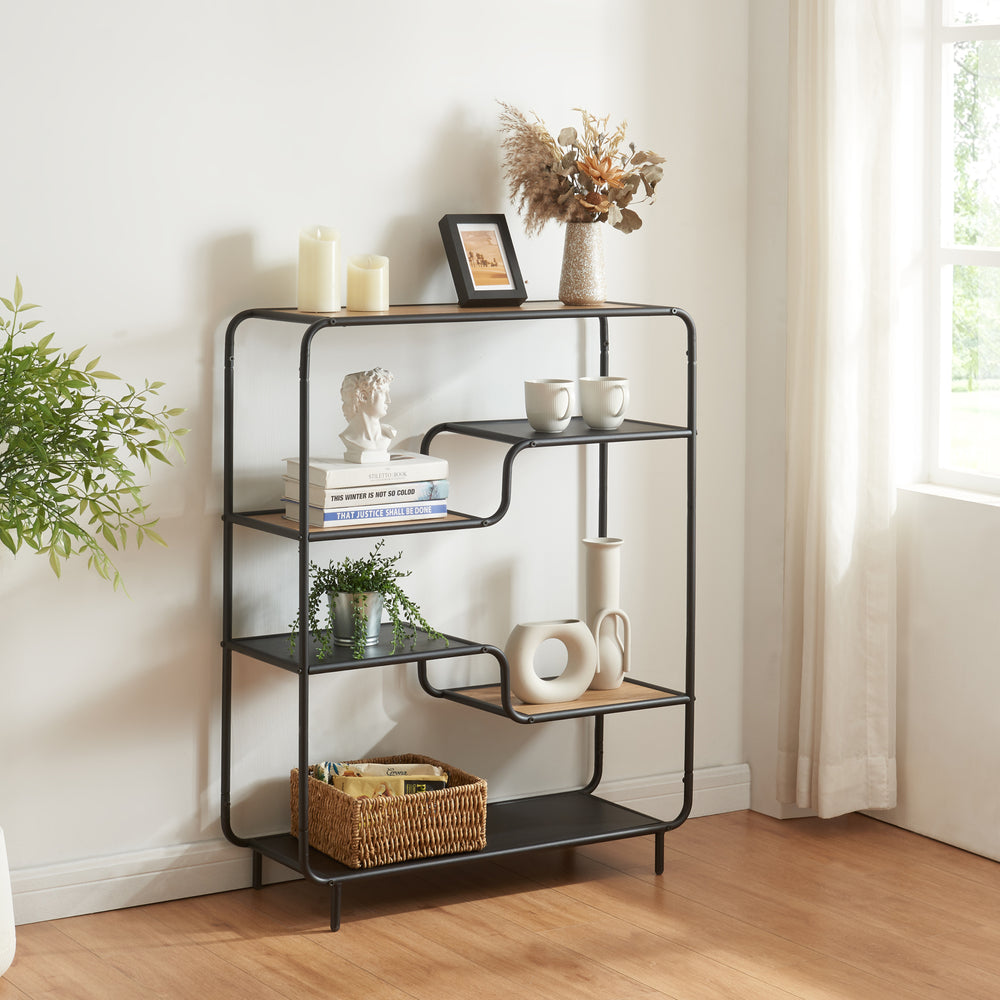 Stående hylla Kristiansand 101x80x30 cm Svart/Ek - Utseende [en.casa] - premiumXL