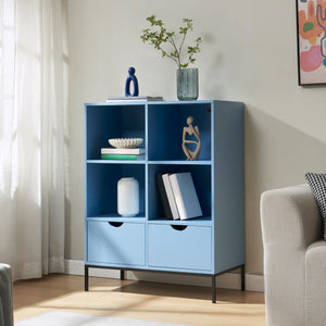 Bokhylla med 2 lådor Colwyn 105x80x40 cm Blå [en.casa]