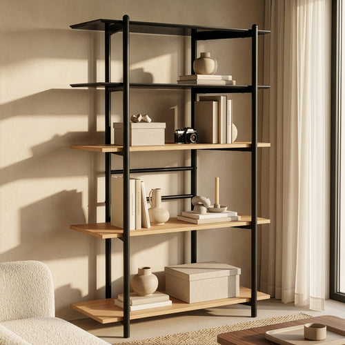 Bokhylla Kappespoo 124x80x35 cm Svart/Eklook [en.casa]