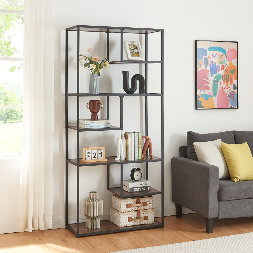 Bokhylla Østre 180x83x34 cm Svart/Valnötslook [en.casa] - premiumXL