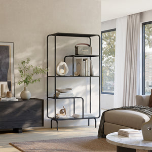 Bokhylla Færder stål 145x76x33 cm svart [en.casa]