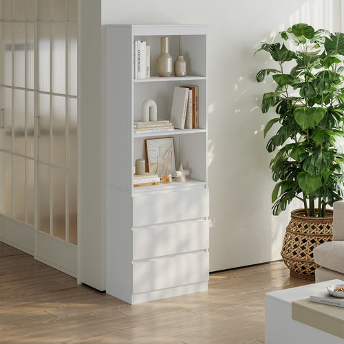 Bokhylla Les med 3 lådor 180x60x35 cm Vit [en.casa] - premiumXL