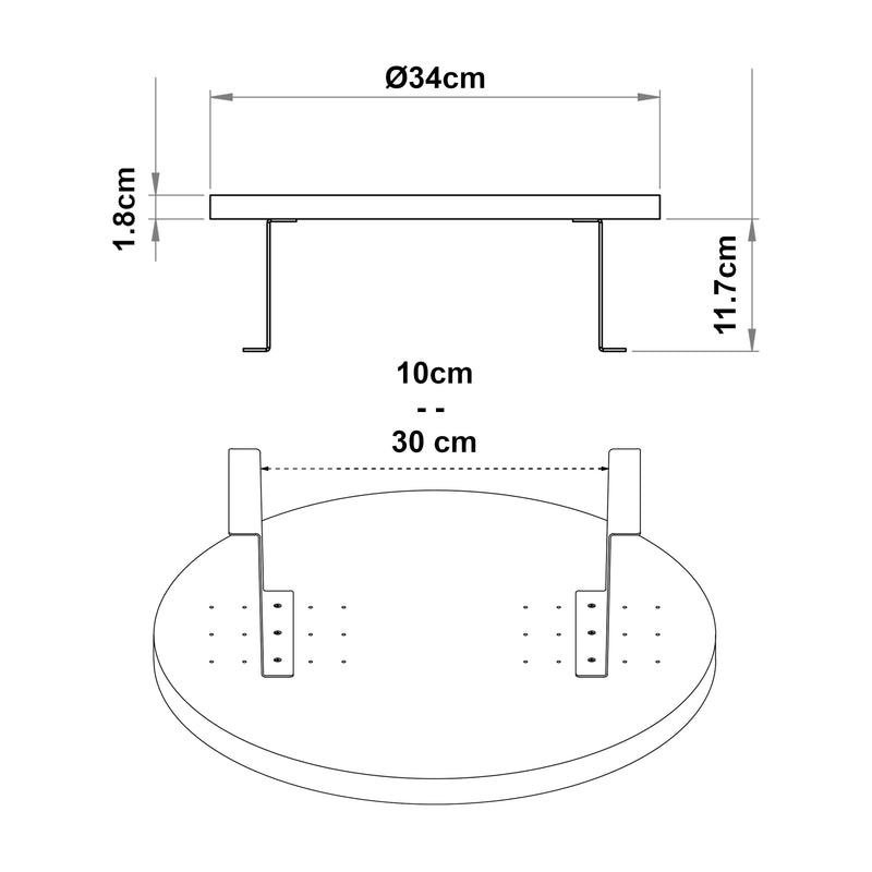 Måttskiss Soffbordsskiva Kuleskyd Ø34cm [en.casa]