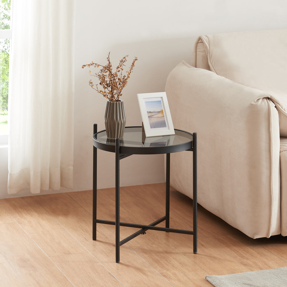 Satsbord Lier med glasskiva svart [en.casa] - premiumXL