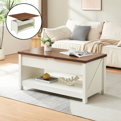 Soffbord Kasama med lyftskiva och förvaring 110x55x54 cm valnötslook/vit [en.casa] - premiumXL