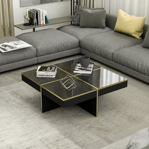Soffbord Fjerritslev 35x90x90 cm marmorlook svart [en.casa]