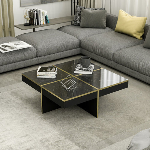 Soffbord Fjerritslev 35x90x90 cm marmorlook svart [en.casa]