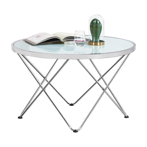 Soffbord Nikkeby metallstomme silver/mjölkglaslook [en.casa] - premiumXL