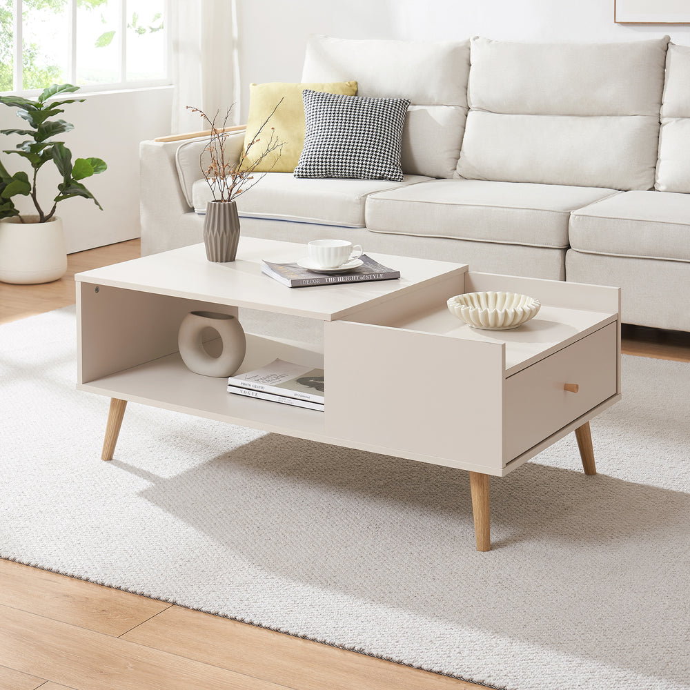 Soffbord Hallevil med låda 106x59x44 cm Vit [en.casa] - premiumXL