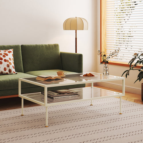 Soffbord Lindau stål med glasskiva 100x50x46 cm cremevit [en.casa] - premiumXL