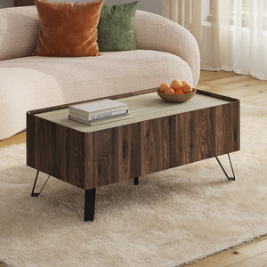 Soffbord Trorlon 100x50x40 cm Valnötslook/Travertin [en.casa]