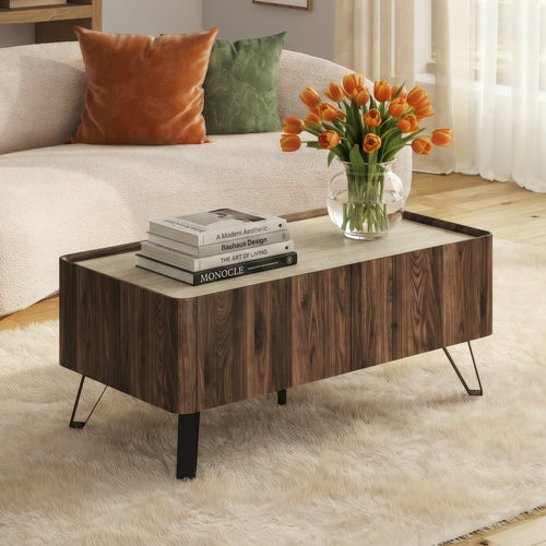 Soffbord Trorlon 100x50x40 cm Valnötslook/Travertin [en.casa]