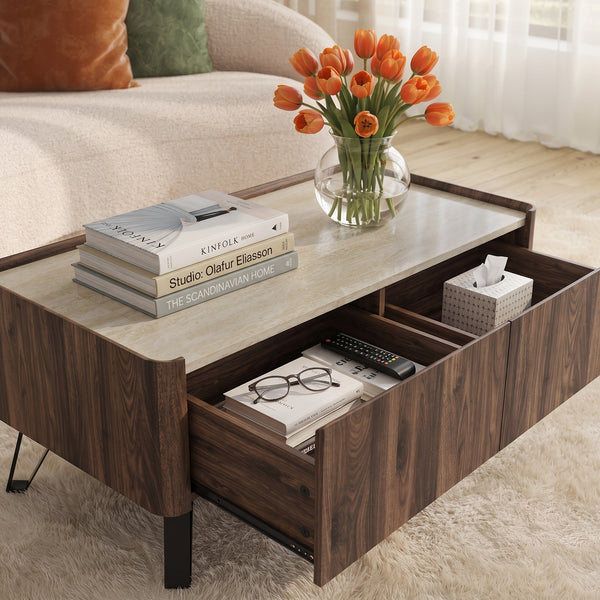 Soffbord Trorlon 100x50x40 cm Valnötslook/Travertin [en.casa]