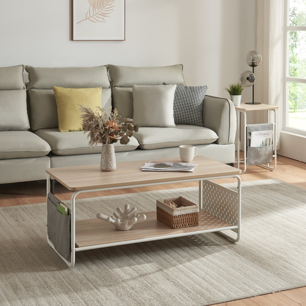 Soffbord Dyrøy 100x50x43cm Vit/Ek [en.casa] - premiumXL