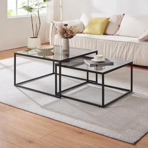 Soffbord 2-set Tromlaslo rökfärgat glas, grå [en.casa] - premiumXL