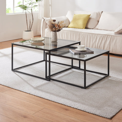 Soffbord 2-set Tromlaslo rökfärgat glas, grå [en.casa] - premiumXL