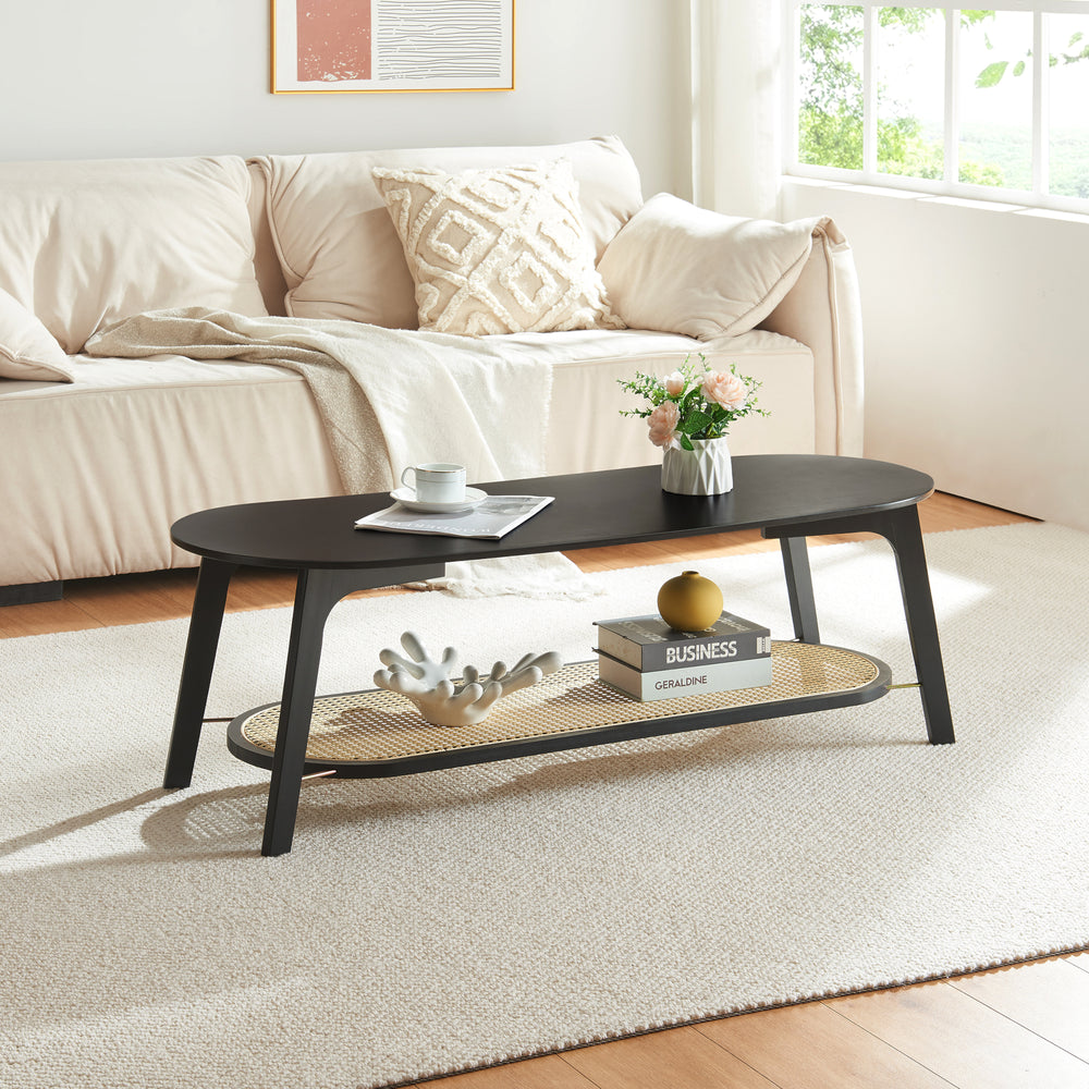 Soffbord Taivalkoski 120x43x40 cm Svart/Rattanlook [en.casa] - premiumXL