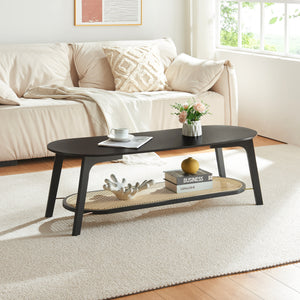 Soffbord Taivalkoski 120x43x40 cm Svart/Rattanlook [en.casa] - premiumXL
