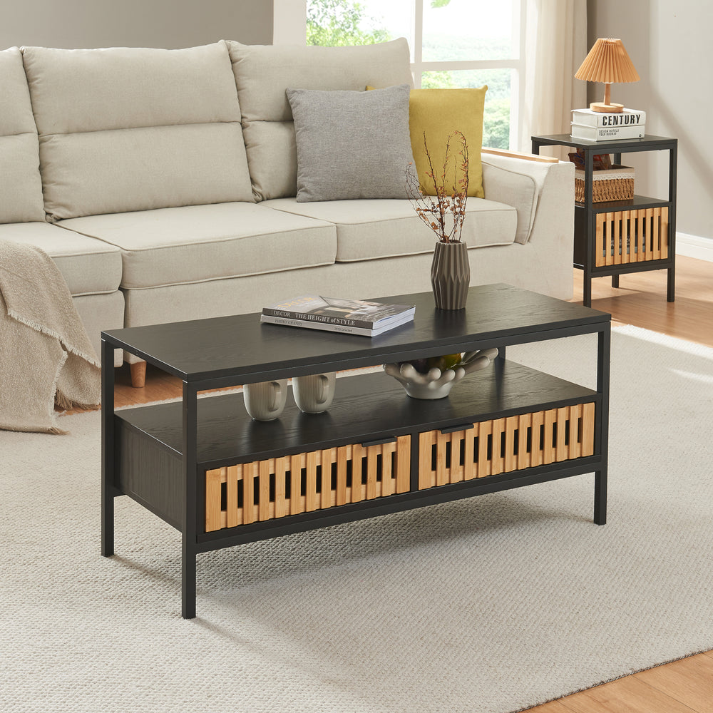 Soffbord Luniehti 100x40x48 cm Svart/Natur [en.casa] - premiumXL
