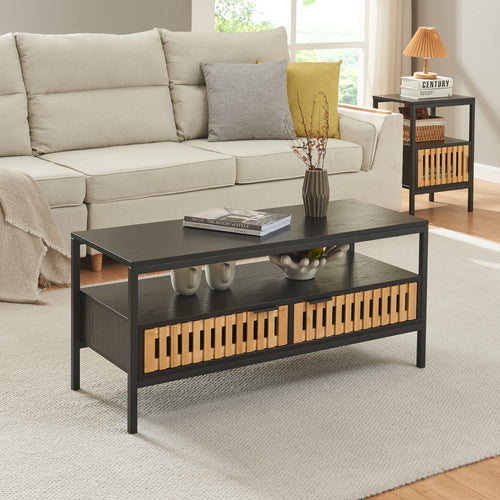 Soffbord Luniehti 100x40x48 cm Svart/Natur [en.casa] - premiumXL