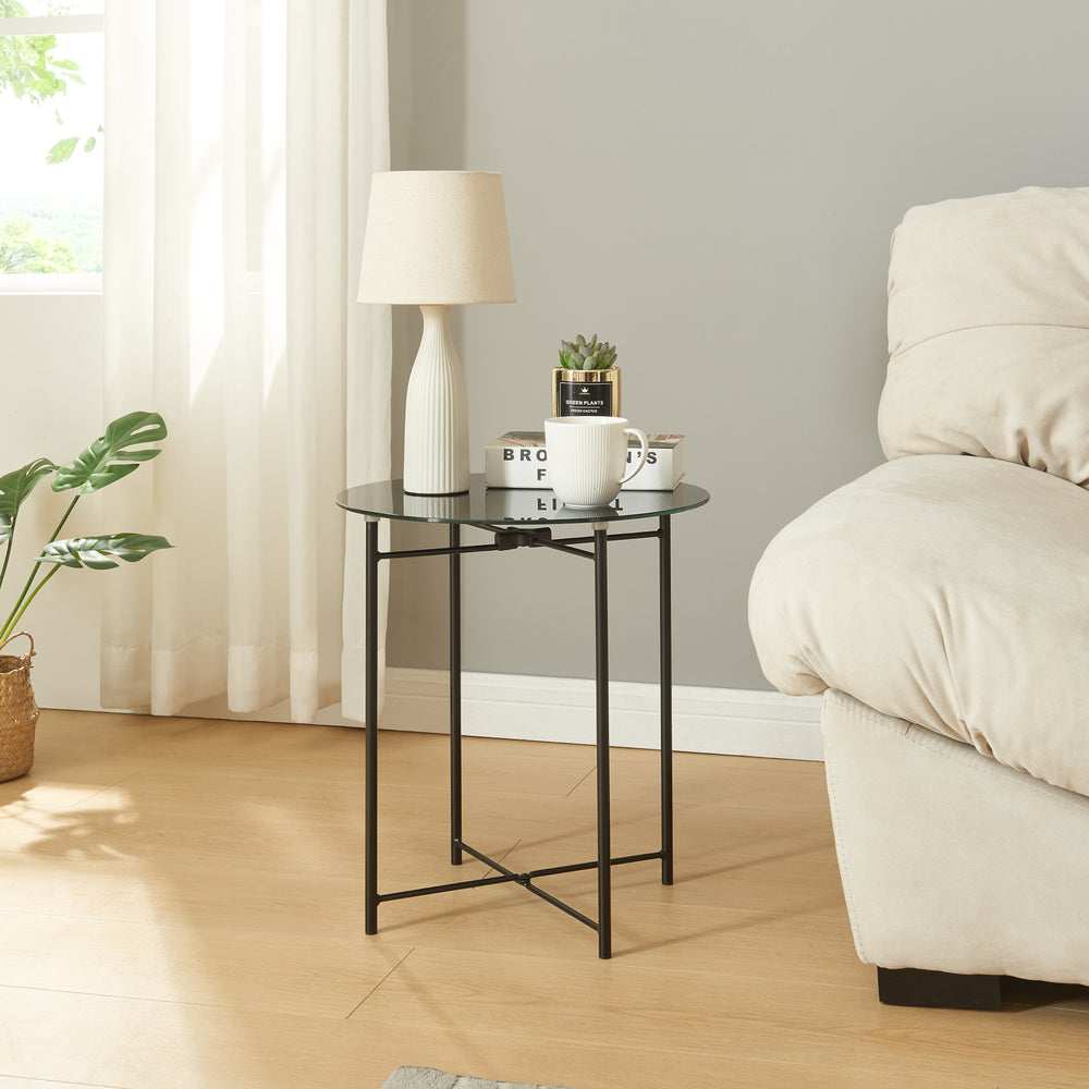 Satsbord Ödeshög med glasskiva 45xØ42cm Svart [en.casa] - premiumXL