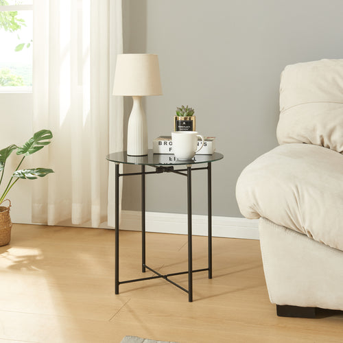 Satsbord Ödeshög med glasskiva 45xØ42cm Svart [en.casa] - premiumXL