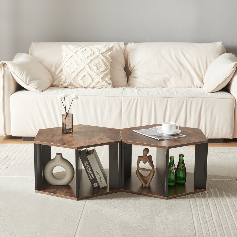 Sats med soffbord Molde 2 delar Svart/Valnötslook [en.casa] - premiumXL