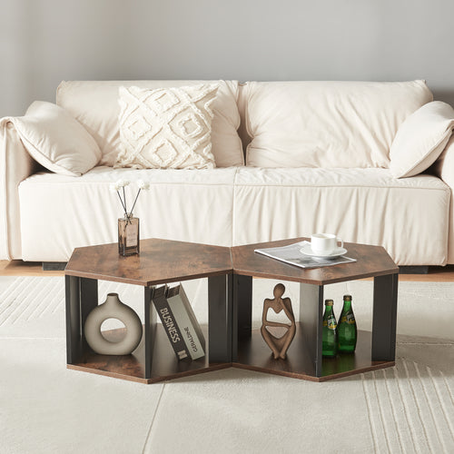 Sats med soffbord Molde 2 delar Svart/Valnötslook [en.casa] - premiumXL