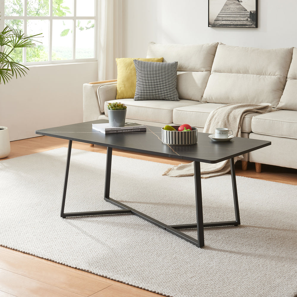 Soffbord Riskiften 120x60x48 cm marmorlook, svart [en.casa] - premiumXL