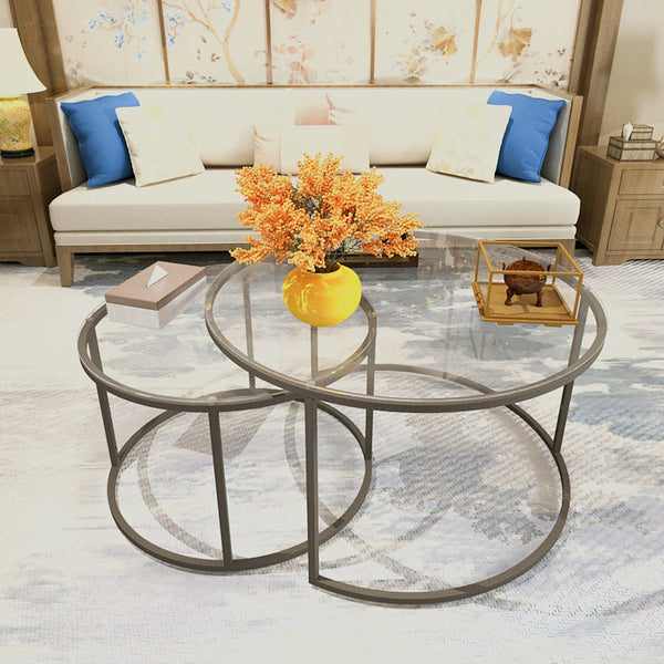 Soffbord Kokkola set om 2 härdat glas rund [en.casa] välj modell