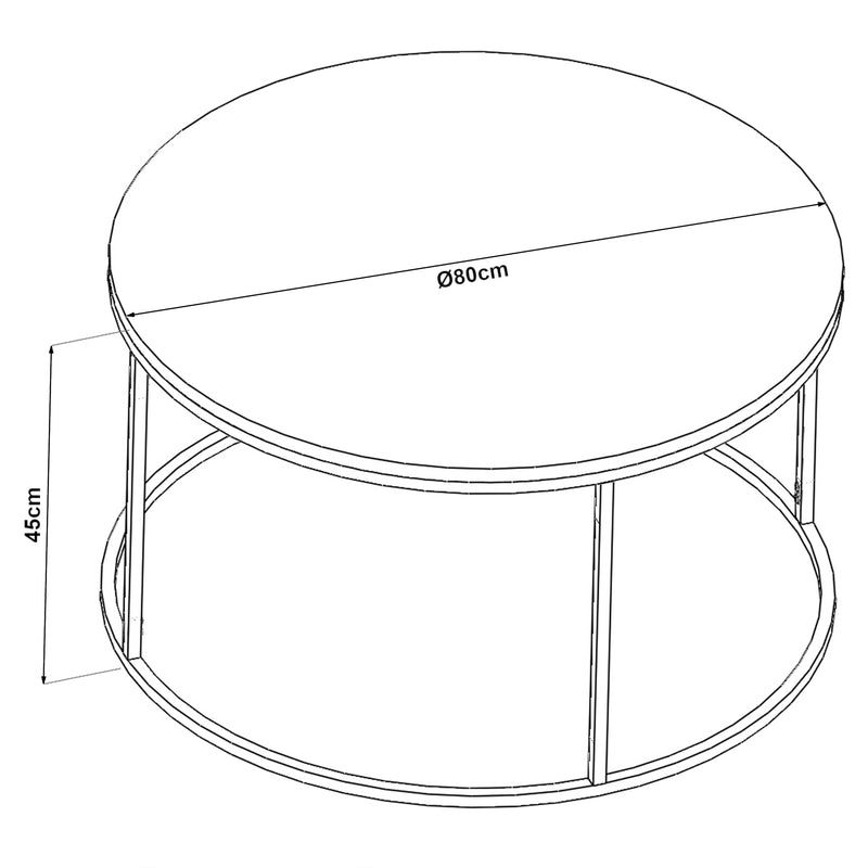 Måttskiss Soffbord Kolari 45 x Ø80 cm [en.casa] välj modell