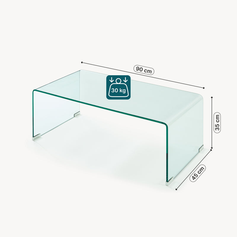 Måttskiss Soffbord Väsas 90x45x35 cm härdat glas [en.casa]