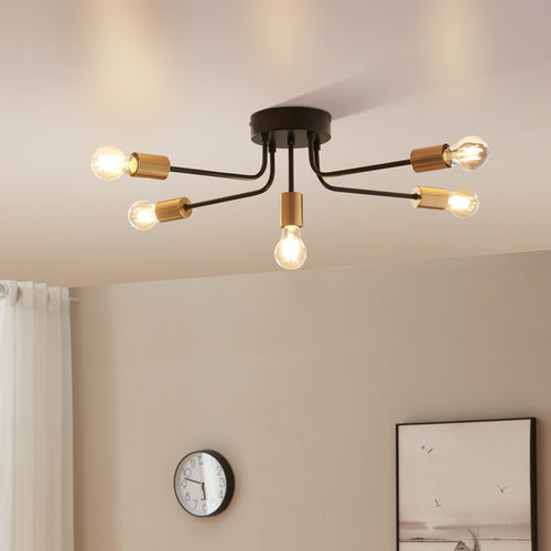 Taklampa Benfleet 5 x E27 Svart/Mässingsfärgad [lux.pro] - premiumXL