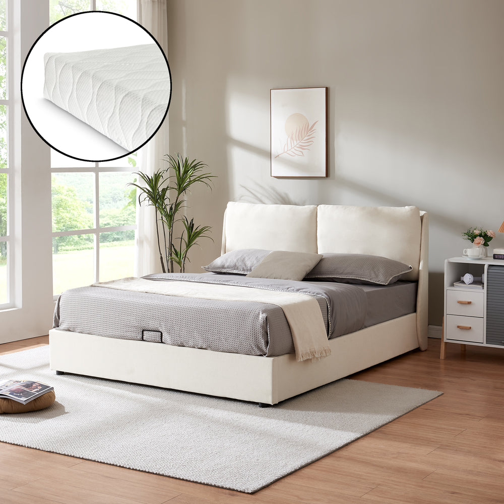 Sängram Lunner med madrass [en.casa]