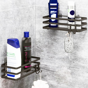 Duschhylla utan borrning Pertunmaa 2-pack 25x12x7,5cm Svart [en.casa]