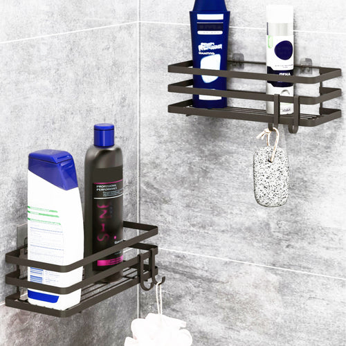 Duschhylla utan borrning Pertunmaa 2-pack 25x12x7,5cm Svart [en.casa]