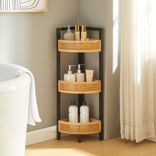 Hörnhylla Tervola 80x23x23 cm Svart/Bambu [en.casa] - premiumXL