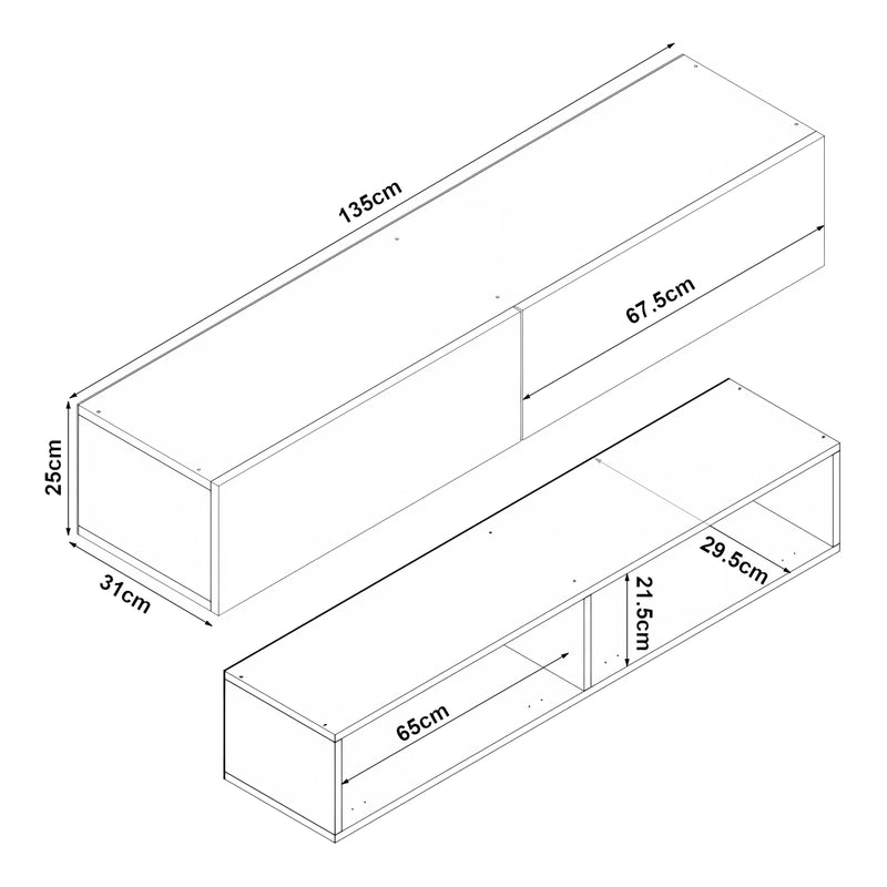 Måttskiss TV-bänk Toivakka 135x31x25cm i olika färger [en.casa]