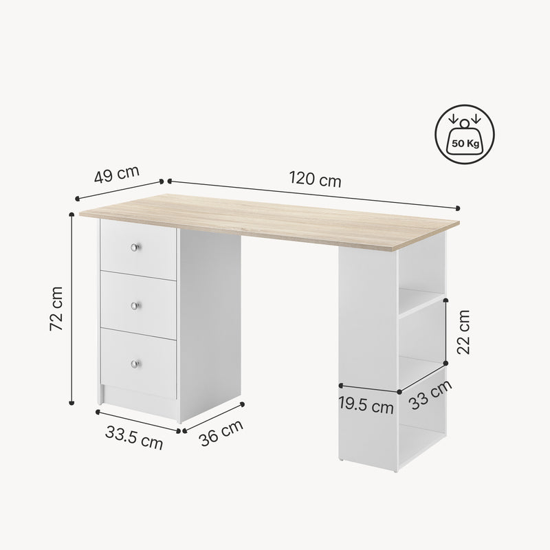 Måttskiss Skrivbord Lemberg med lådor och hyllor [en.casa] välj modell
