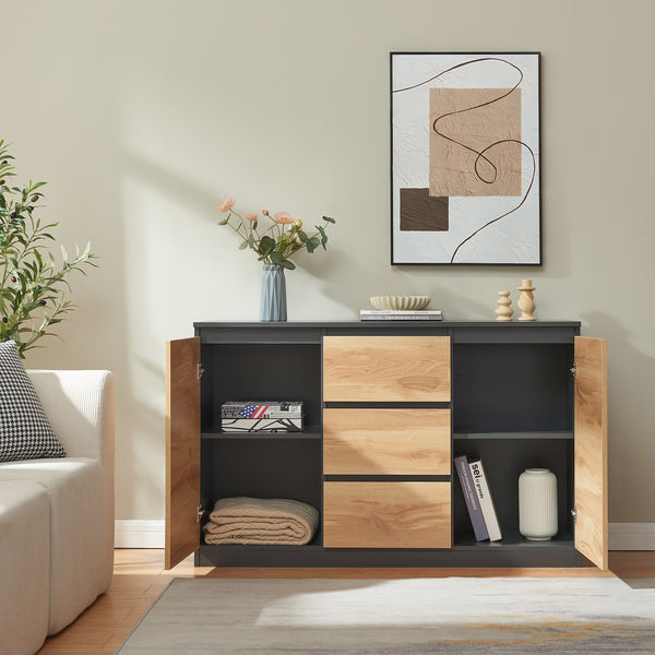 Sideboard Kyr Svart/Ekoptik rustik [en.casa]